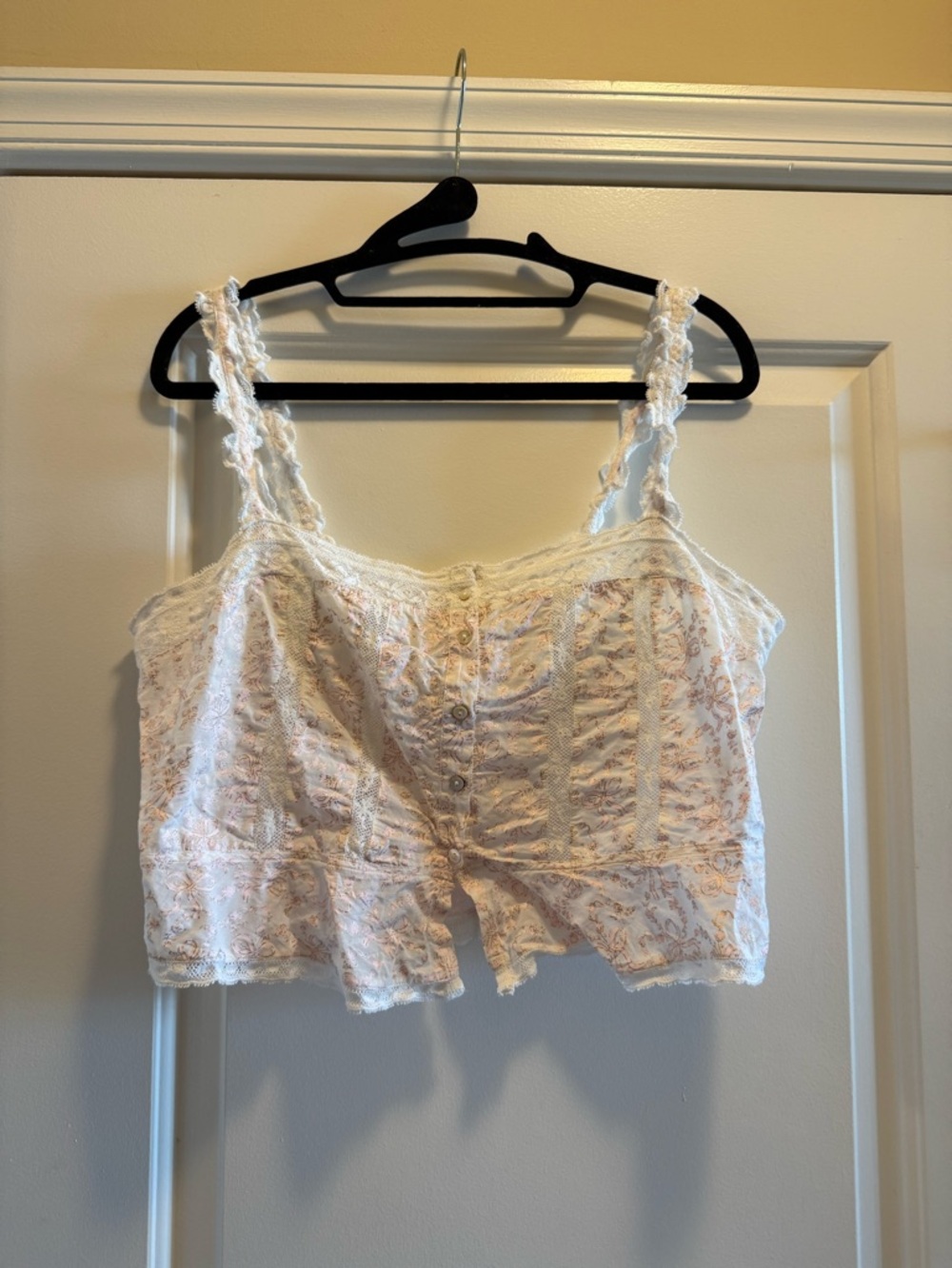 LoveShackFancy White and Pale Pink Lace Tank Top